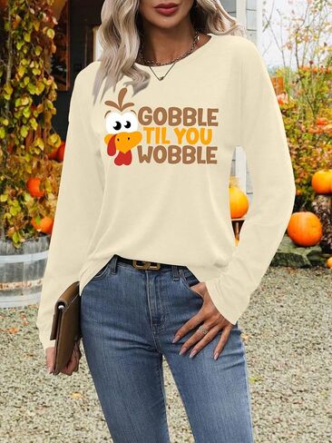 قمصان عيد الشكر للنساء تي شيرت Gobble Till You Wobble تي شيرت الشكر التركي تيشيرتات Gobble Fall بأكمام طويلة in Saudi Arabia