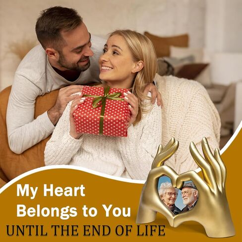 منحوتة يد على شكل قلب ذهبي، إطار صورة على شكل قلب، تمثال إصبع الحب الفريد لذكرى الزفاف، ديكور طاولة غرفة رومانسية للزوجين والزوجة والنساء in Saudi Arabia