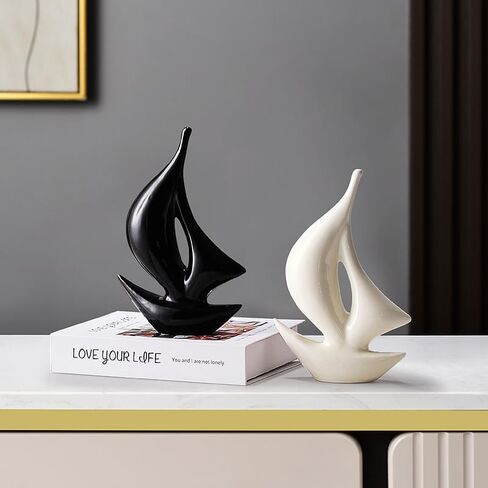 ELEGANTZ Sailboat Art Ceramic Statues – Modern Shelf Decorations – Centerpiece Table Decorations for Living Room, Coffee Table, Office – Elegant Home Decorations – Ornaments for Home Decor in Saudi Arabia