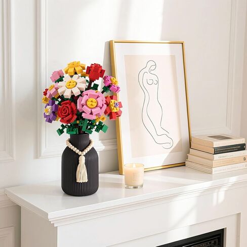 JOHOUSE Black Ceramic Vase, Small Flowers Vase Home Decor with Grooves for Modern Office Living Room Housewarming in Saudi Arabia