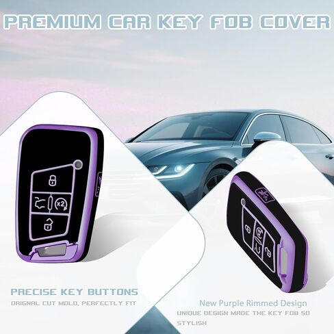 for Ford Key Fob Cover with Keychain, Key Fob Case Cover Fits for Ford Expedition Explorer Escape Fusion Edge Bronco Mustang F150 F250 Lincoln Aviator Car Accessories 5 Button Smart Key in Saudi Arabia