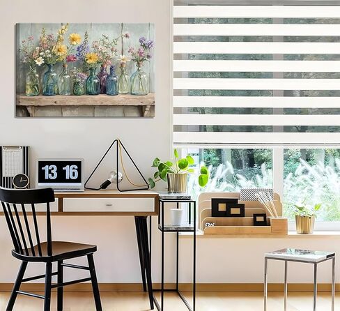 1Pcs Framed Rustic Farmhouse Floral Canvas Wall Art Enchanting Wildflowers Poster Print Vintage colored glass bottle picture printing Wooden Background Wall Decor for Bathroom Living Room decoration in Saudi Arabia