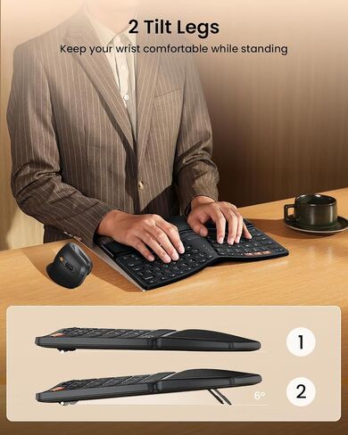 ProtoArc Bluetooth Ergonomic Keyboard, EK04 Mini Compact Wireless Ergo Keyboard with Palm Rest, Split Design, Natural Typing, Bluetooth and USB, Rechargeable, for Windows/Mac - Space Gray in Saudi Arabia