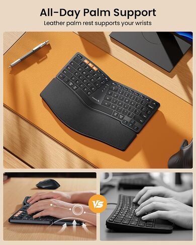 ProtoArc Bluetooth Ergonomic Keyboard, EK04 Mini Compact Wireless Ergo Keyboard with Palm Rest, Split Design, Natural Typing, Bluetooth and USB, Rechargeable, for Windows/Mac - Space Gray in Saudi Arabia