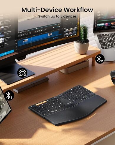 ProtoArc Bluetooth Ergonomic Keyboard, EK04 Mini Compact Wireless Ergo Keyboard with Palm Rest, Split Design, Natural Typing, Bluetooth and USB, Rechargeable, for Windows/Mac - Space Gray in Saudi Arabia
