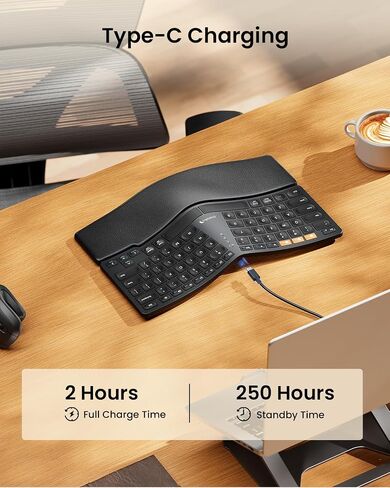 ProtoArc Bluetooth Ergonomic Keyboard, EK04 Mini Compact Wireless Ergo Keyboard with Palm Rest, Split Design, Natural Typing, Bluetooth and USB, Rechargeable, for Windows/Mac - Space Gray in Saudi Arabia