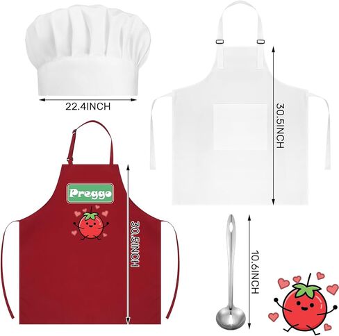 4 قطع من أزياء Preggo and Chef للأزواج، زي الهالوين الحامل، برطمان صلصة Preggo، مريلة الطبخ، مريلة الشيف مع قبعة وملعقة شوربة للأزواج in Kuwait