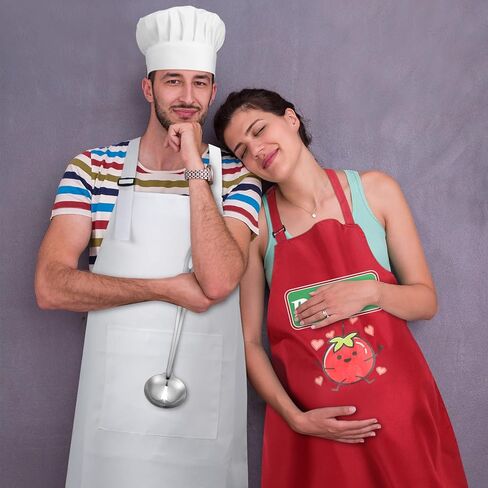 4 قطع من أزياء Preggo and Chef للأزواج، زي الهالوين الحامل، برطمان صلصة Preggo، مريلة الطبخ، مريلة الشيف مع قبعة وملعقة شوربة للأزواج in Kuwait