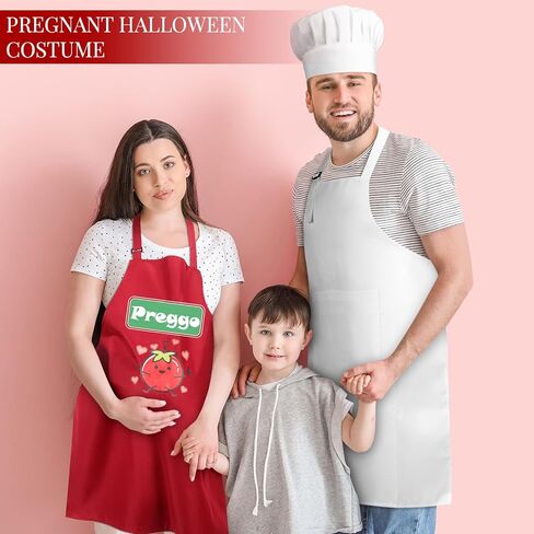 4 قطع من أزياء Preggo and Chef للأزواج، زي الهالوين الحامل، برطمان صلصة Preggo، مريلة الطبخ، مريلة الشيف مع قبعة وملعقة شوربة للأزواج in Kuwait