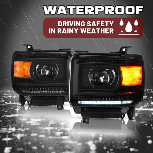 HECASA Pair Projector Headlights w/LED Tube Compatible with 2014-2019 GMC Sierra 1500 2500HD 3500HD Base Denali SLE SLT Models Headlamps Front Light DRL Left & Right Clear Lens Black Housing in Saudi Arabia