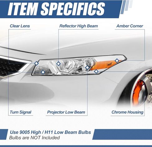 مجموعة المصابيح الأمامية من نوع Auto Dynasty متوافقة مع 2008-2012 Honda Accord 2-Door Coupe، استبدال المصابيح الأمامية الهالوجين الجانبية للسائق والراكب مع جهاز عرض منخفض الشعاع، زاوية كهرمانية لغطاء الكروم in Saudi Arabia
