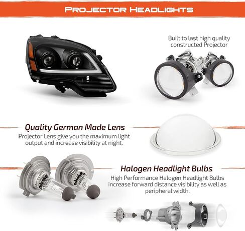 AKKON - For 2007-2012 GMC Acadia Upgraded LED Light Tube Projector Headlights Housing - Chrome Bezel in Saudi Arabia