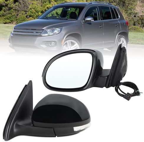 Left Driver Side Mirror Compatible With 2009 2010 2011 2012 2013 2014 2015 2016 2017 VW Tiguan With Manual Folding Power Glass Heated Turn Signal Black Replace#5N1857507P9B9(6Pins) in Saudi Arabia