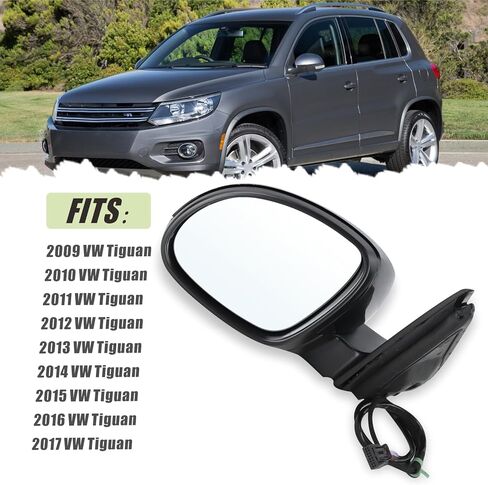 Left Driver Side Mirror Compatible With 2009 2010 2011 2012 2013 2014 2015 2016 2017 VW Tiguan With Manual Folding Power Glass Heated Turn Signal Black Replace#5N1857507P9B9(6Pins) in Saudi Arabia