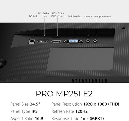 MSI PRO MP251W E2 24.5-inch IPS 1920 x 1080 (FHD) Gaming Office Monitor, 120Hz, Adaptive-Synch, HDR Ready, HDMI, VGA Port, Display Port,VESA Mountable, Tilt, Speaker, 4-Side Slim Bezel,1ms, White in Kuwait