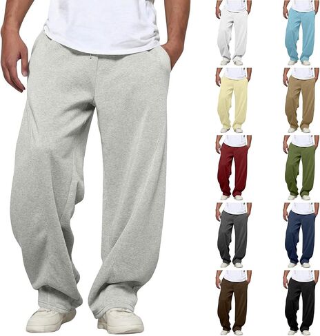 Baggy Sewatpants Men Wide Leg Elastic Drawstring Waist Open Bottom Sweat Pants Loose Cotton Fleece Joggers with Pockets in Saudi Arabia