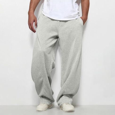 Baggy Sewatpants Men Wide Leg Elastic Drawstring Waist Open Bottom Sweat Pants Loose Cotton Fleece Joggers with Pockets in Saudi Arabia