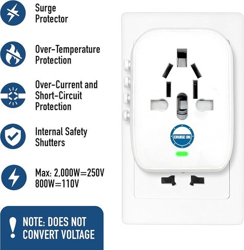 Cruise Approved Power Strip - Non Surge Protector for Cruise Ship with 2 USB Outlets - Cruise Ship Essentials 2026 for Carnival, Princess, Norwegian, Holland America, MSC & Major Cruise Lines (White) in Kuwait