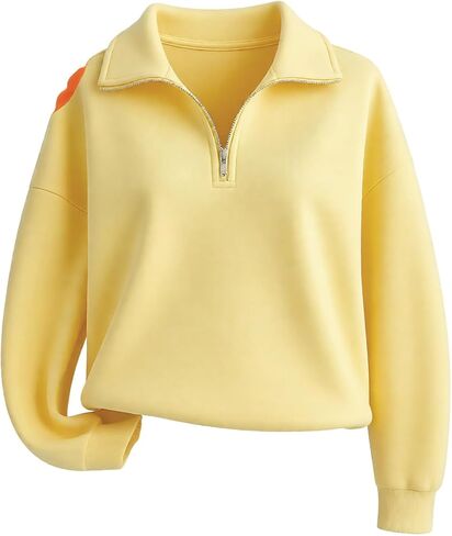 Verdusa Women's Quarter Zip Pullover Oversized Sweatshirt Drop Shoulder Collared Fall Tops in Saudi Arabia