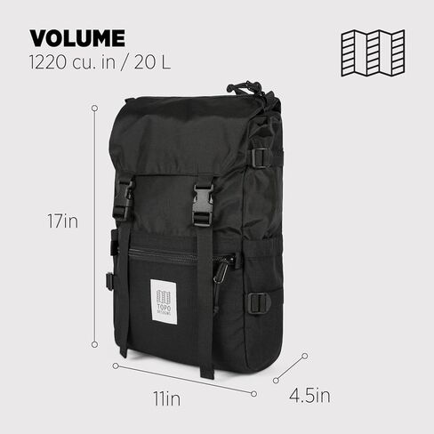 Topo Designs Rover Pack Classic - Daily Daypack for Commutes, Day Trips, Hikes, Iconic Denver Design, Recycled Nylon Durable Construction, PFAS-Free, Fair Trade, BlueSign Approved (Black/Black) in Saudi Arabia