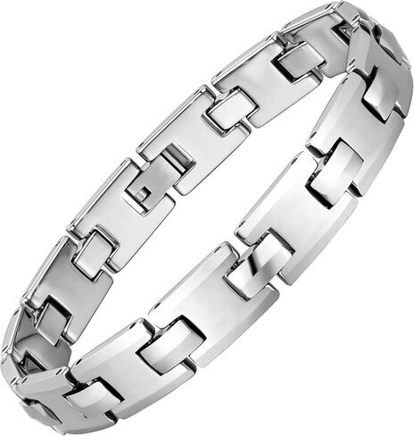 Classy Men’s Bracelet – Interlocking Track Links – Box Chain Rectangular Geometric Design – Polished Silver Color – Scratch & Tarnish Resistant Tungsten – Jewelry Gift or Accessory for Men in Kuwait