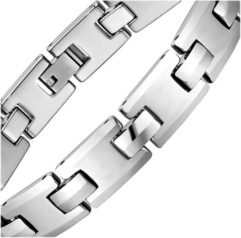 Classy Men’s Bracelet – Interlocking Track Links – Box Chain Rectangular Geometric Design – Polished Silver Color – Scratch & Tarnish Resistant Tungsten – Jewelry Gift or Accessory for Men in Kuwait