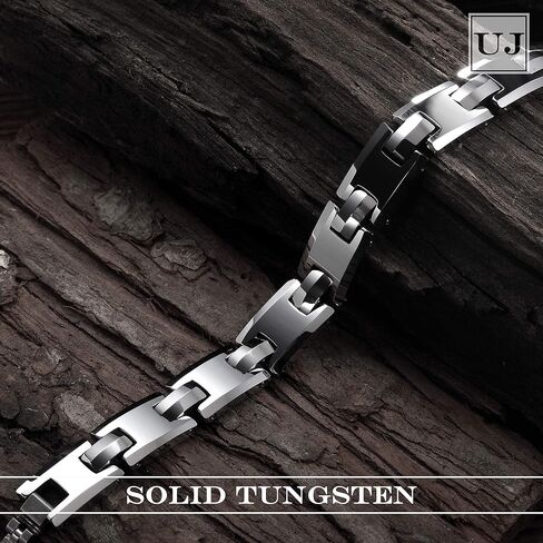 Classy Men’s Bracelet – Interlocking Track Links – Box Chain Rectangular Geometric Design – Polished Silver Color – Scratch & Tarnish Resistant Tungsten – Jewelry Gift or Accessory for Men in Kuwait