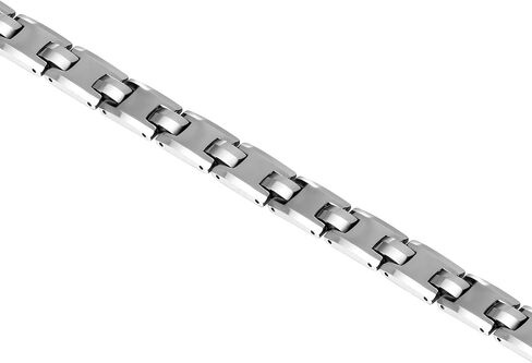 Classy Men’s Bracelet – Interlocking Track Links – Box Chain Rectangular Geometric Design – Polished Silver Color – Scratch & Tarnish Resistant Tungsten – Jewelry Gift or Accessory for Men in Kuwait