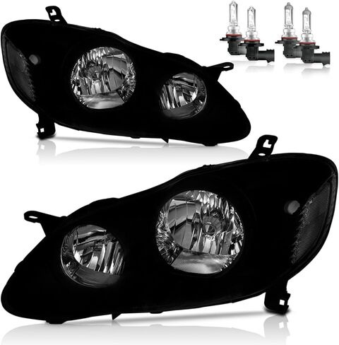 Headlights Assembly for 2003-2008 Toyota Corolla Headlamp Replacement Clear Lens Chrome Housing Amber Reflector Driver & Passenger Side in Kuwait