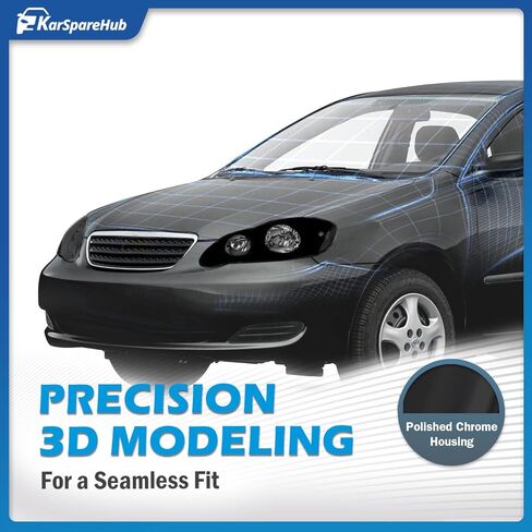 Headlights Assembly for 2003-2008 Toyota Corolla Headlamp Replacement Clear Lens Chrome Housing Amber Reflector Driver & Passenger Side in Kuwait