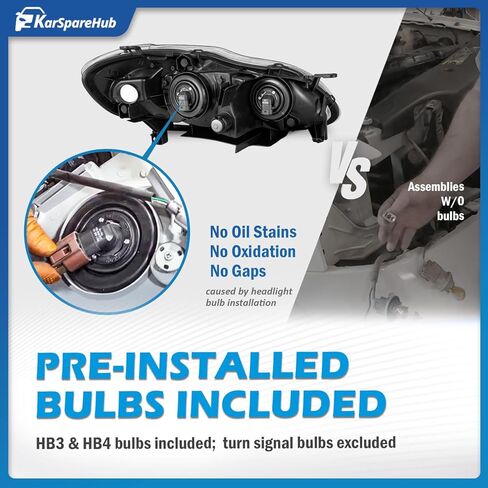 Headlights Assembly for 2003-2008 Toyota Corolla Headlamp Replacement Clear Lens Chrome Housing Amber Reflector Driver & Passenger Side in Kuwait