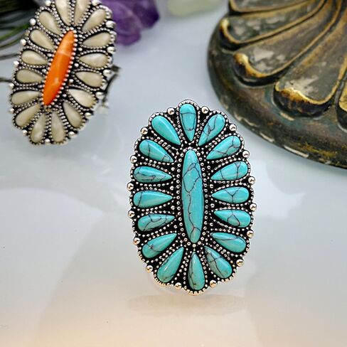 Boho Turquoise Rings for Women, Native American Western Large Bohemian Statement Open Adjustable Rings, Sizes 5-10 in Saudi Arabia