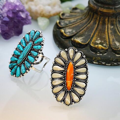 Boho Turquoise Rings for Women, Native American Western Large Bohemian Statement Open Adjustable Rings, Sizes 5-10 in Saudi Arabia