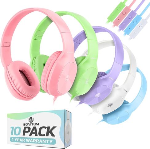 Classroom Headphones-Bulk 25-Pack, with Microphone Student On Ear Comfy Swivel Earphones for Library, School, Airplane, Kids-for Online Learning and Travel, HQ Stereo Sound 3.5mm Jack (Black) in Kuwait
