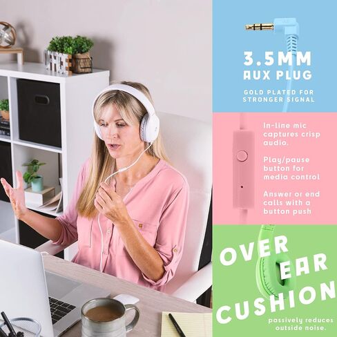 Classroom Headphones-Bulk 25-Pack, with Microphone Student On Ear Comfy Swivel Earphones for Library, School, Airplane, Kids-for Online Learning and Travel, HQ Stereo Sound 3.5mm Jack (Black) in Kuwait