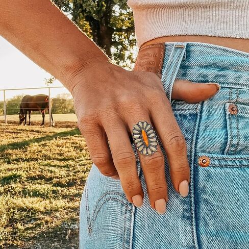 Boho Turquoise Rings for Women, Native American Western Large Bohemian Statement Open Adjustable Rings, Sizes 5-10 in Saudi Arabia