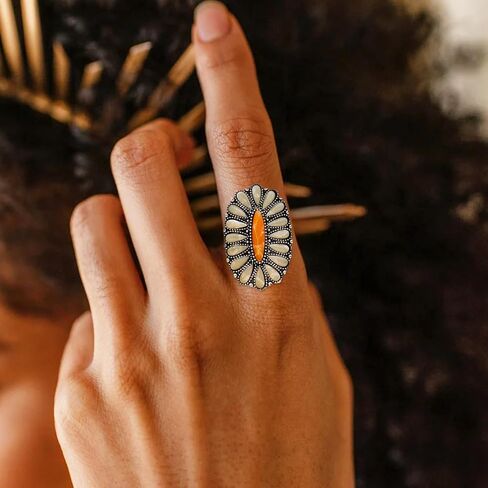 Boho Turquoise Rings for Women, Native American Western Large Bohemian Statement Open Adjustable Rings, Sizes 5-10 in Saudi Arabia
