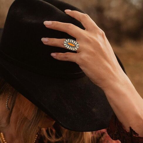 Boho Turquoise Rings for Women, Native American Western Large Bohemian Statement Open Adjustable Rings, Sizes 5-10 in Saudi Arabia