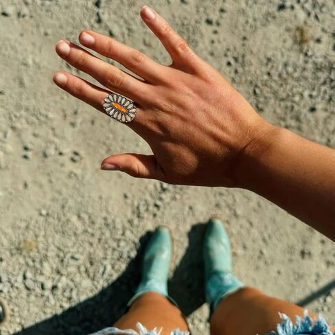 Boho Turquoise Rings for Women, Native American Western Large Bohemian Statement Open Adjustable Rings, Sizes 5-10 in Saudi Arabia