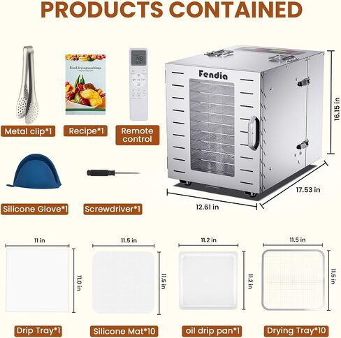 Food Dehydrator for Jerky, 12 Stainless Steel Trays, 1200W Fruit Dehydrator, 24H Timer and 190°F Temperature Control, Overheat Protection, Food Dryer for Jerky, Herbs, Fruit, Dog Treats in Saudi Arabia