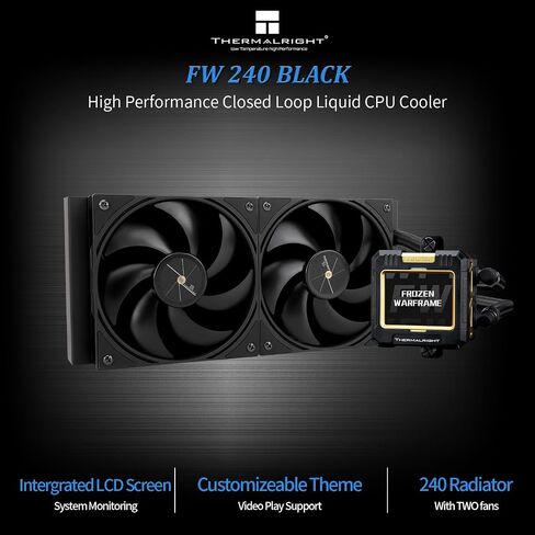 FW 240 Black Argb CPU AIO Cooler ، PC 240 SPECITION SYSTEM SYSTEM FORKING ، شاشة IPS LCD بدقة 320 * 240 ، لـ AM5 in Kuwait
