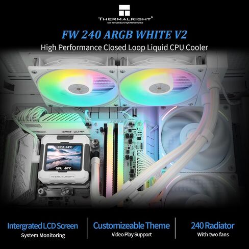 FW 240 Black Argb CPU AIO Cooler ، PC 240 SPECITION SYSTEM SYSTEM FORKING ، شاشة IPS LCD بدقة 320 * 240 ، لـ AM5 in Kuwait