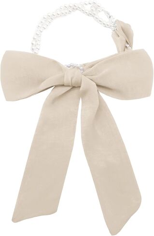 Skinny Scarf for Women, Long Self Ties Ribbon Bow Tie with Faux Pearl Necklace for Necktie Hairband Handbag Belt in Saudi Arabia