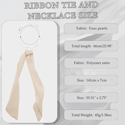 Skinny Scarf for Women, Long Self Ties Ribbon Bow Tie with Faux Pearl Necklace for Necktie Hairband Handbag Belt in Saudi Arabia