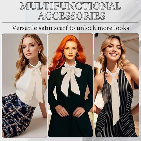 Skinny Scarf for Women, Long Self Ties Ribbon Bow Tie with Faux Pearl Necklace for Necktie Hairband Handbag Belt in Saudi Arabia