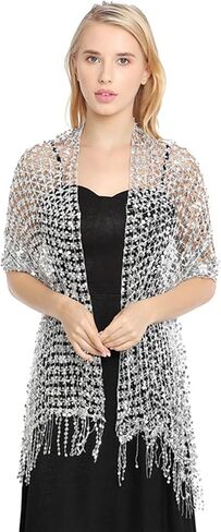 Delicate Tassels Trim Shawl for Ladies r Lightweight Shawls Wedding Party Anti-uv Scarf with Shinning Sequins Gold in Kuwait