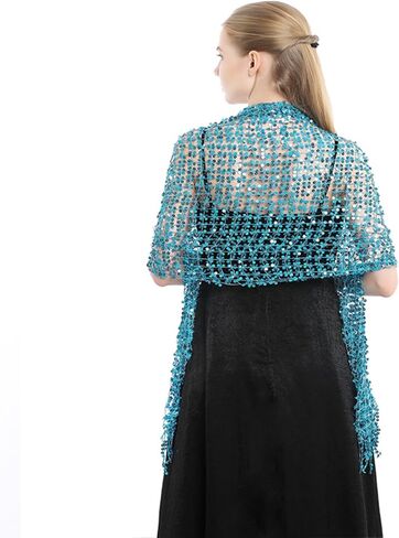 Delicate Tassels Trim Shawl for Ladies r Lightweight Shawls Wedding Party Anti-uv Scarf with Shinning Sequins Gold in Kuwait