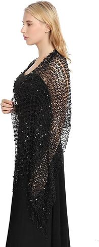 Delicate Tassels Trim Shawl for Ladies r Lightweight Shawls Wedding Party Anti-uv Scarf with Shinning Sequins Gold in Kuwait