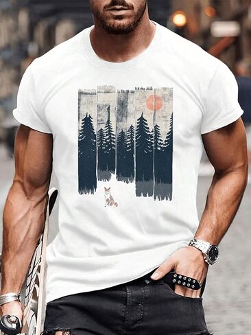 Men's Vintage Graphic Print Short Sleeve T Shirt Casual Summer Tee Comfortable Cotton Round Neck Tops for Everyday Wear in Saudi Arabia