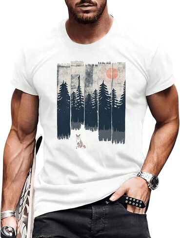 Men's Vintage Graphic Print Short Sleeve T Shirt Casual Summer Tee Comfortable Cotton Round Neck Tops for Everyday Wear in Saudi Arabia